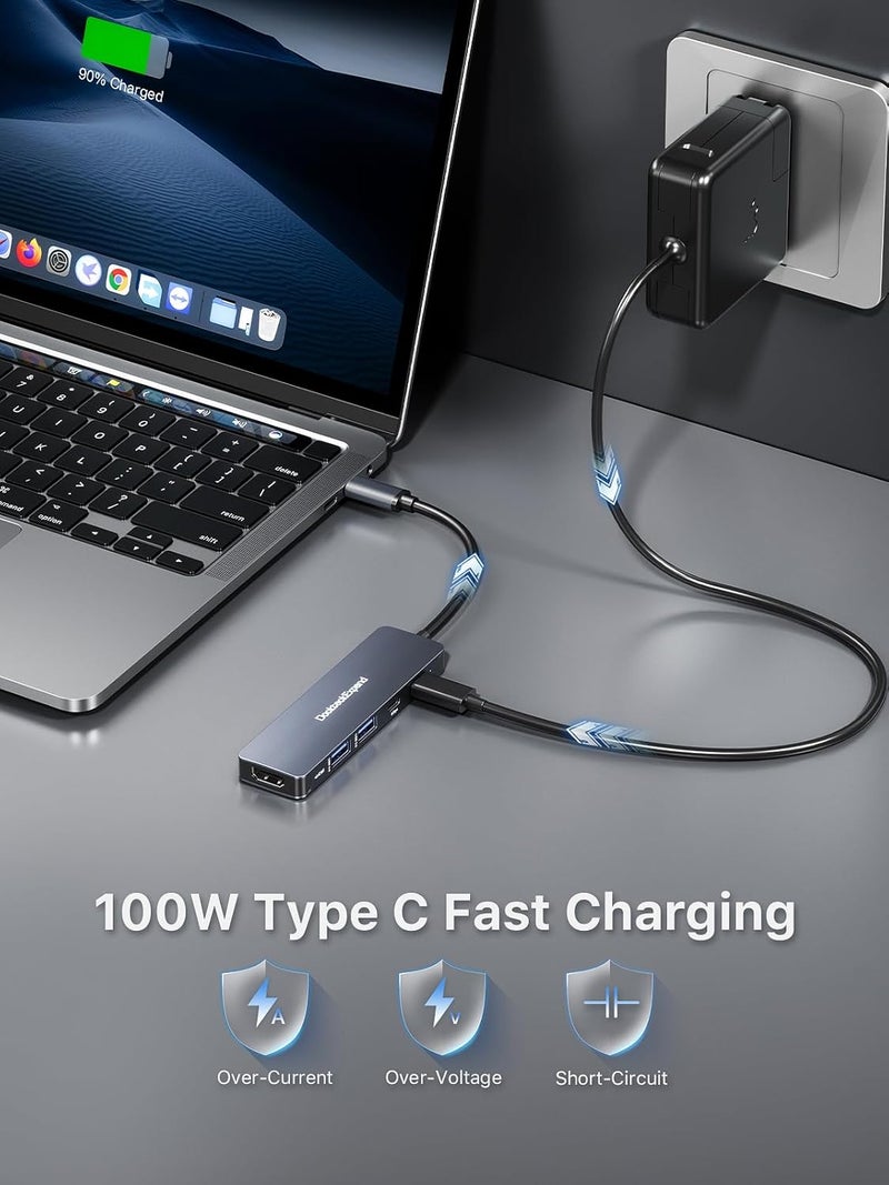 DockteckExpand USB-C Hub 5-in-1 with 4K HDMI, 100W Power Delivery, 5Gbps USB-C Data Port and 2 5Gbps USB-A Data Ports for MacBook Pro/Air, iPad Pro/Air, Dell XPS - Image 5